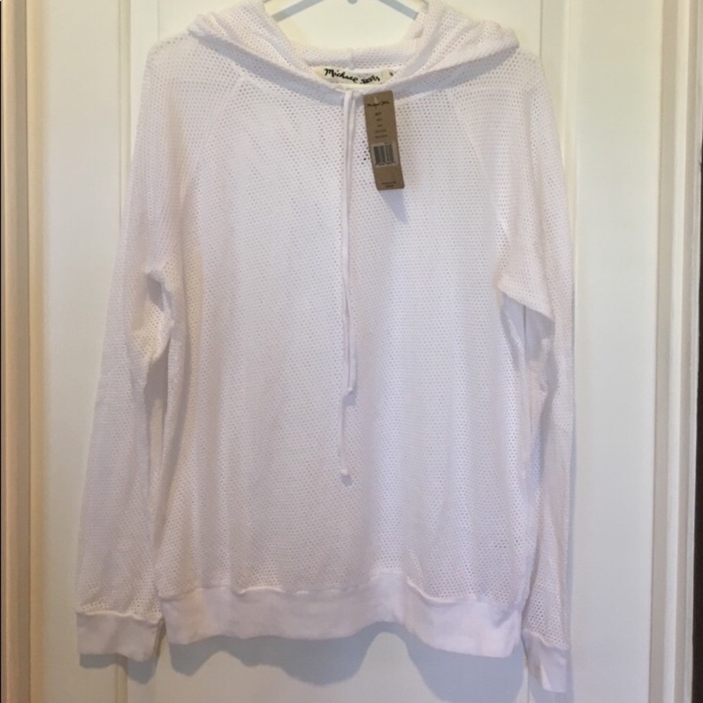 Michael Stars white mesh hoodie long sleeve NWT